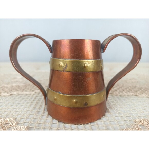 R Martinez Tea Set Sugar And Creamer Pot Copper And Brass Construction Mexico - Picture 3 of 7